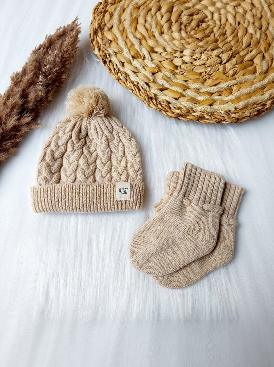 Baby Booties & Hat | Beige