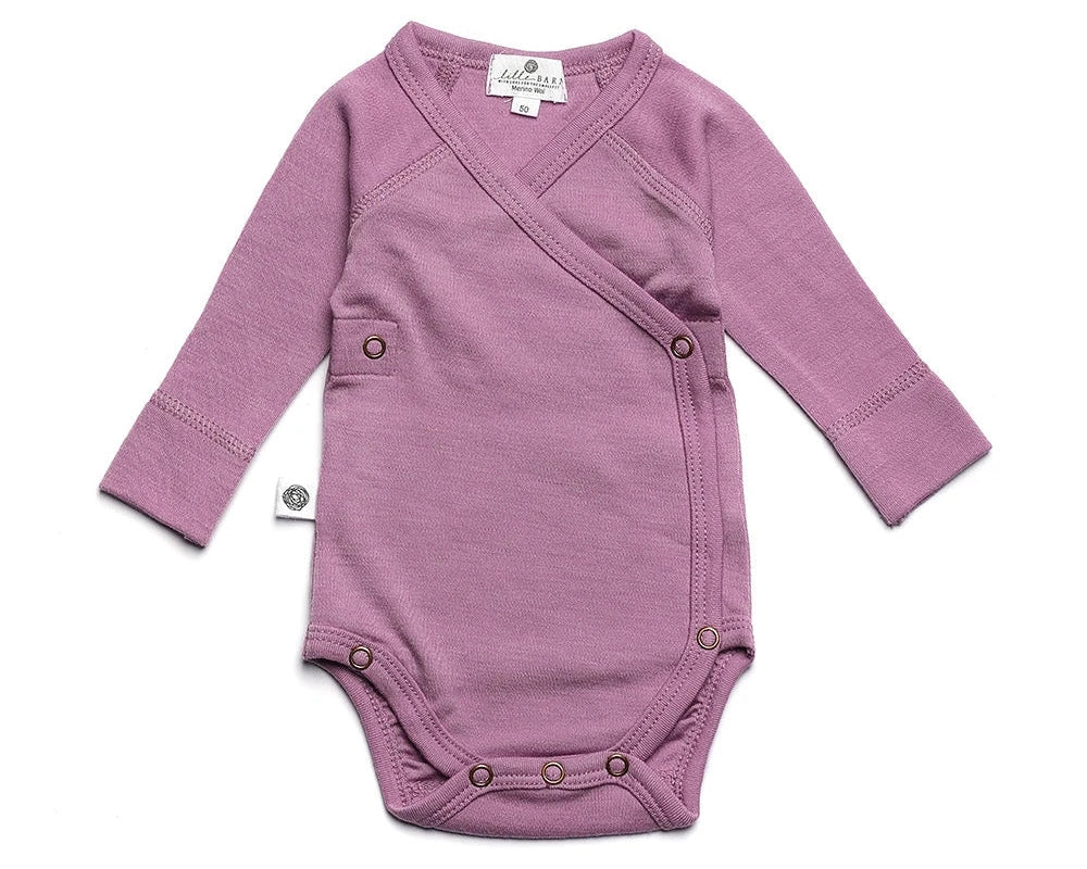 Merinowollen overslagromper Lavender