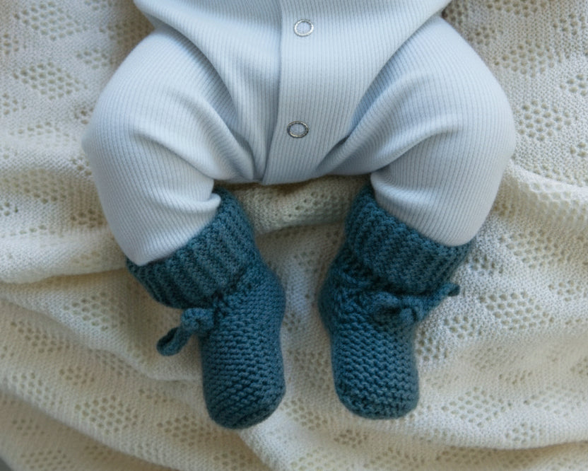 Wollen baby slofjes- petrol