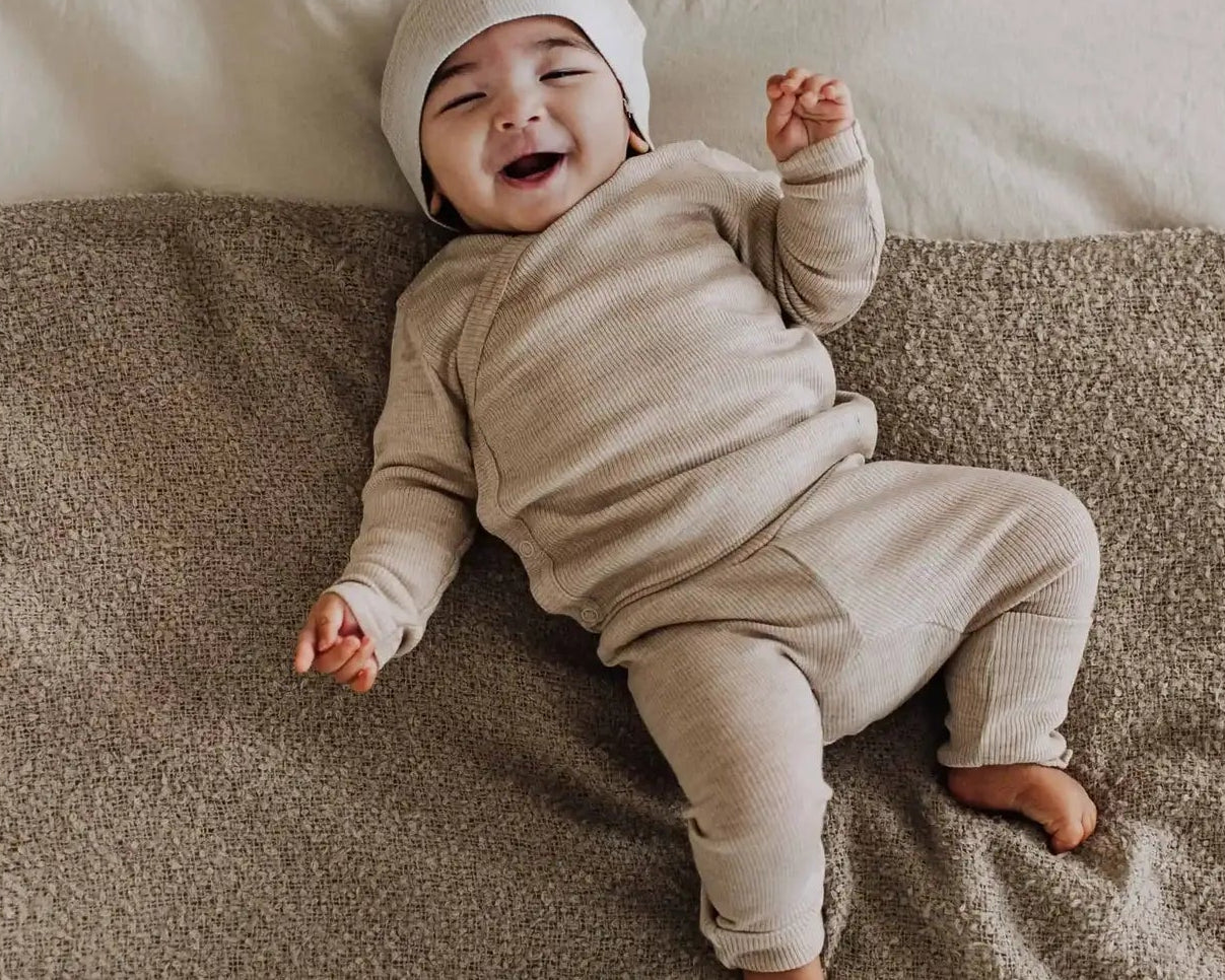 Overslag t-shirt - Merinowol | Beige