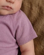 Short-sleeved wrap romper - Merino Wool | Lavender Mist