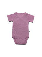 Short-sleeved wrap romper - Merino Wool | Lavender Mist