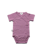 Short-sleeved wrap romper - Merino Wool | Lavender Mist